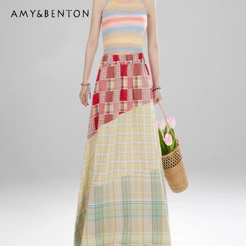 2025 Summer Splicing Plaid Skirt Women's Contrasting Color A-Line Big Pendulum Loose Meat Covering Medium Long Skirts Ladies
2025 Summer Splicing Plaid Skirt Women's Contrasting Color A-Line Big Pendulum Loose Meat Covering Medium Long Skirts Ladies