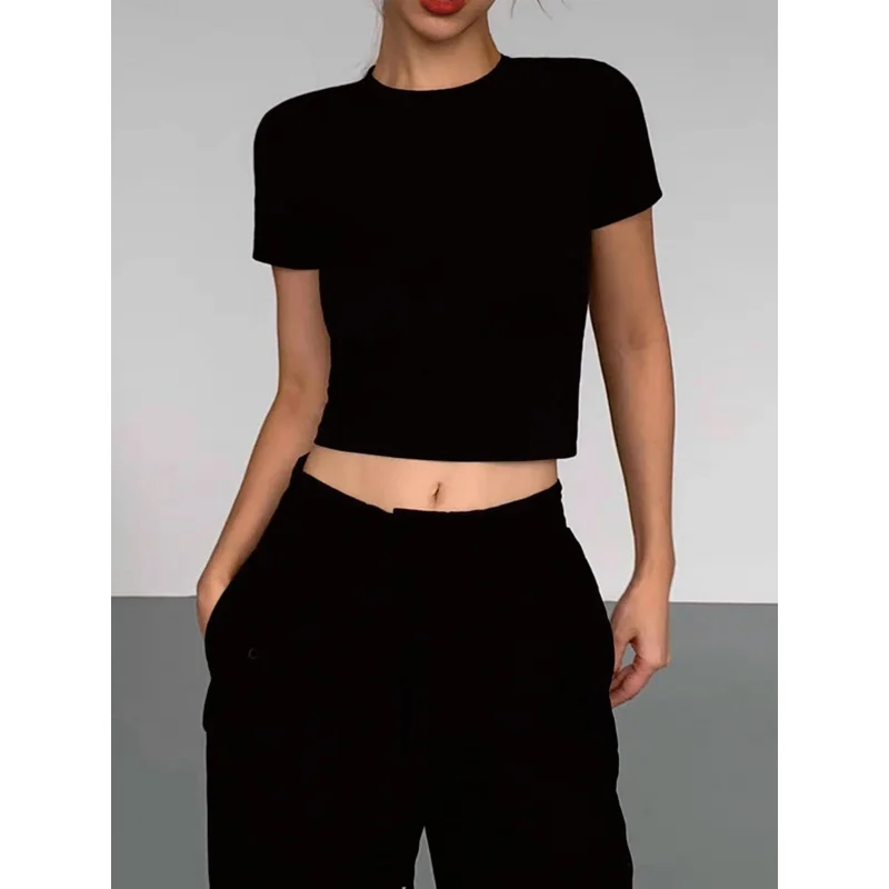 Women's Y2K High-Waisted Cropped-Shirt - Semi-Sheer Stretchy Slim Fit Round Neck Top Spring/Summer, Washable Casua
Women's Y2K High-Waisted Cropped-Shirt - Semi-Sheer Stretchy Slim Fit Round Neck Top Spring/Summer, Washable Casua
