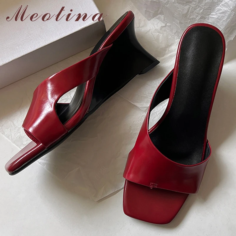 Meotina Women Genuine Leather Slides Square Toe Wedges High Heels Sandals Concise Slippers Ladies Fashion Shoes Summer Red Brown
Meotina Women Genuine Leather Slides Square Toe Wedges High Heels Sandals Concise Slippers Ladies Fashion Shoes Summer Red Brown