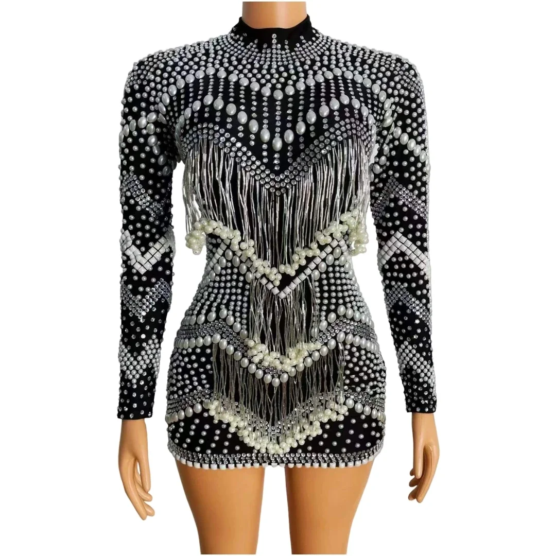 Shining Dovetail Rhinestone Pearl Short Dress For Women Party Birthday Stage Performance Fringe Long Sleeve Drag Queen Costume
Shining Dovetail Rhinestone Pearl Short Dress For Women Party Birthday Stage Performance Fringe Long Sleeve Drag Queen Costume