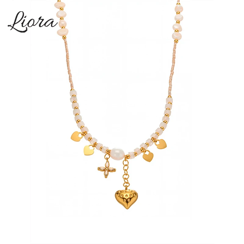 Liora Elegant Freshwater Pearl Handmade Strand Beads Women Necklace Stainless Steel Heart Pendant Zircon Flower Choker Jewelry
Liora Elegant Freshwater Pearl Handmade Strand Beads Women Necklace Stainless Steel Heart Pendant Zircon Flower Choker Jewelry