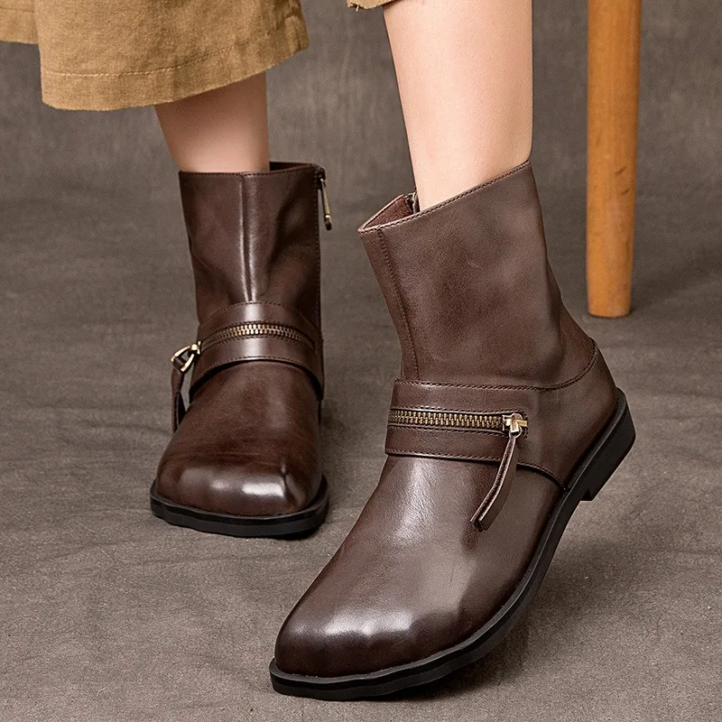 Birkuir Retro Square Head Ankle Boots For Women Genuine Leather Luxury Flat Platform Zippers Boots Luxury Flat Heel Short Boots
Birkuir Retro Square Head Ankle Boots For Women Genuine Leather Luxury Flat Platform Zippers Boots Luxury Flat Heel Short Boots