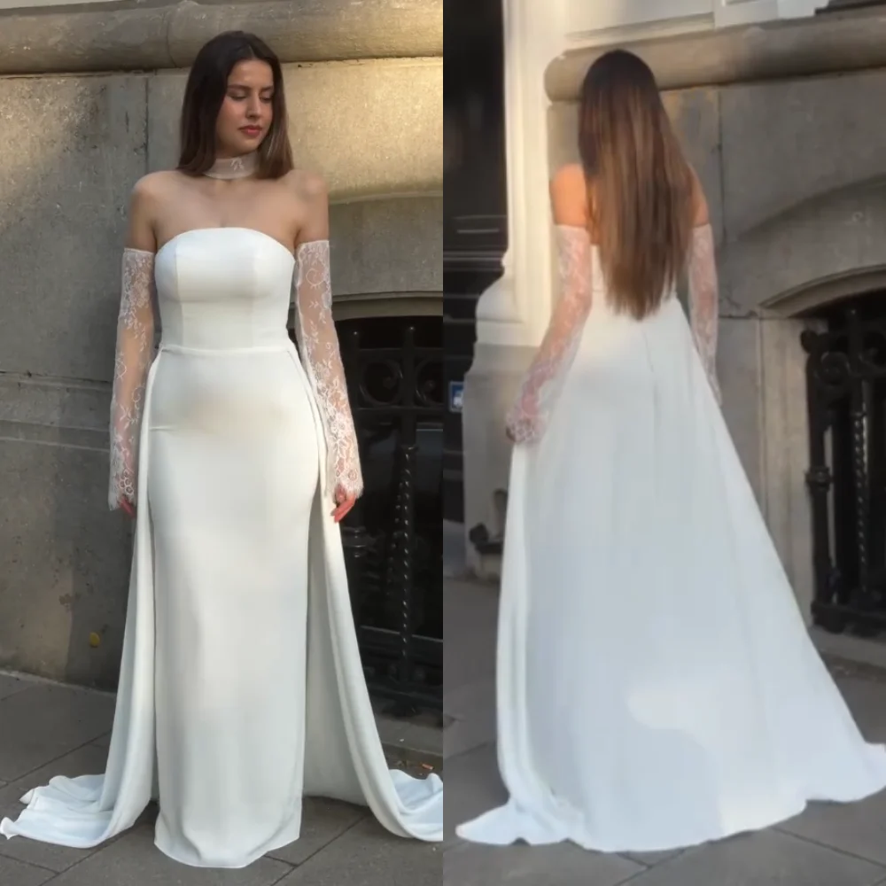 Прямые длинные платья из джерси без бретелек по индивидуальному заказу, скромное свадебное платье на заказ, элегантное, простое, высокое качество
Прямые длинные платья из джерси без бретелек по индивидуальному заказу, скромное свадебное платье на заказ, элегантное, простое, высокое качество