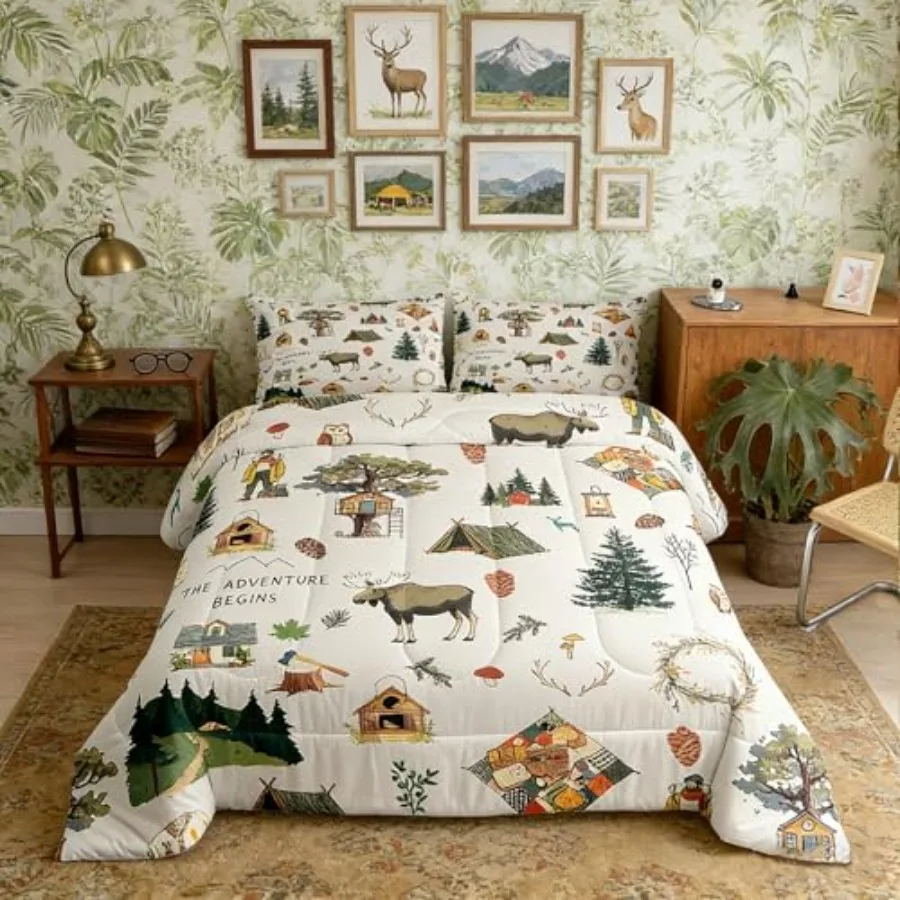 Cartoon Camper Comforter Set Size Jungle Adventure Travel Bedding Set Wild Elk Animals Mountain Trees Quilt Set for Boys Teens
Cartoon Camper Comforter Set Size Jungle Adventure Travel Bedding Set Wild Elk Animals Mountain Trees Quilt Set for Boys Teens
