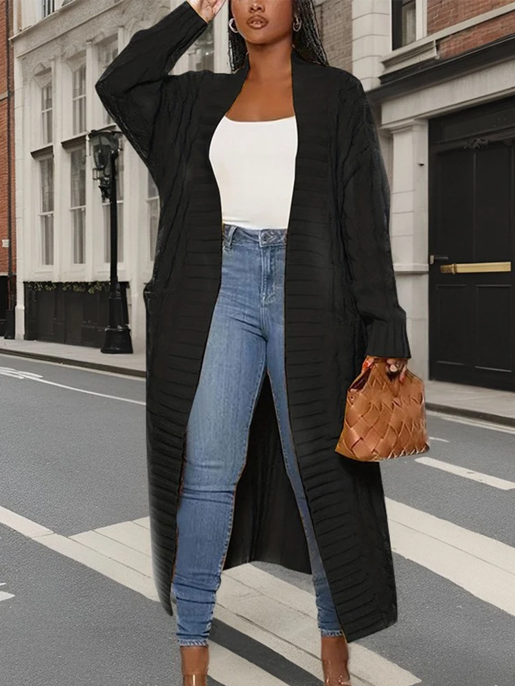 Осенне-зимний модный женский длинный кардиган с рукавами и карманами однотонный непринужденный свитер из акрилового материала 
Осенне-зимний модный женский длинный кардиган с рукавами и карманами однотонный непринужденный свитер из акрилового материала