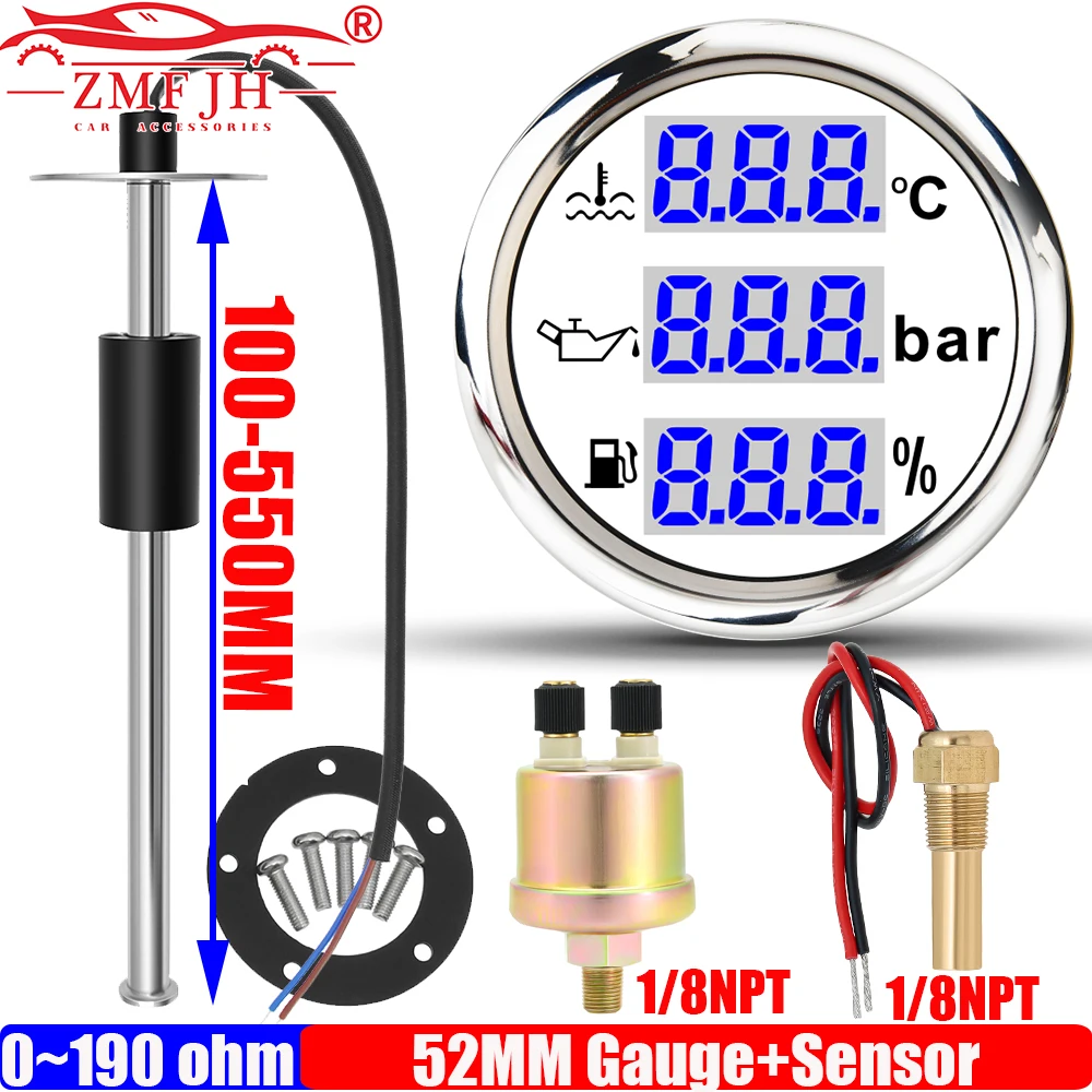 ZMFJH Multi 52MM Gauge Digital Water Temperature+Oil Pressure Meter+Fuel Level Gauge with Alarm Red Light Oil Sensor 100-550mm
ZMFJH Multi 52MM Gauge Digital Water Temperature+Oil Pressure Meter+Fuel Level Gauge with Alarm Red Light Oil Sensor 100-550mm