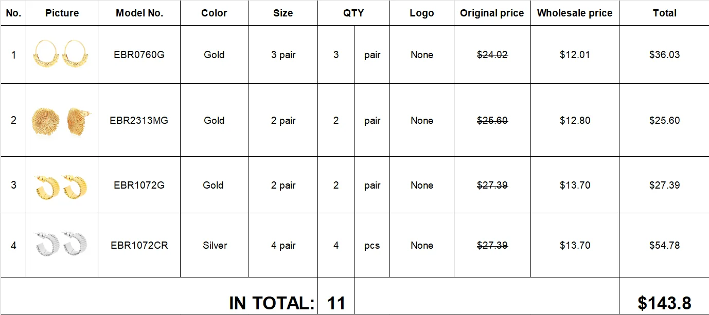 Wholesale Order Item for Fashion Earrings Simplicity Jewelry
Wholesale Order Item for Fashion Earrings Simplicity Jewelry
