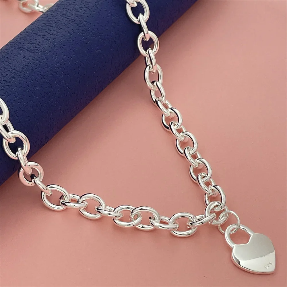 925 Sterling Silver Heart Lock Pendant Necklace, 45cm, Women Couple Simple Luxury Party Wedding Birthday Jewelry Gift
925 Sterling Silver Heart Lock Pendant Necklace, 45cm, Women Couple Simple Luxury Party Wedding Birthday Jewelry Gift