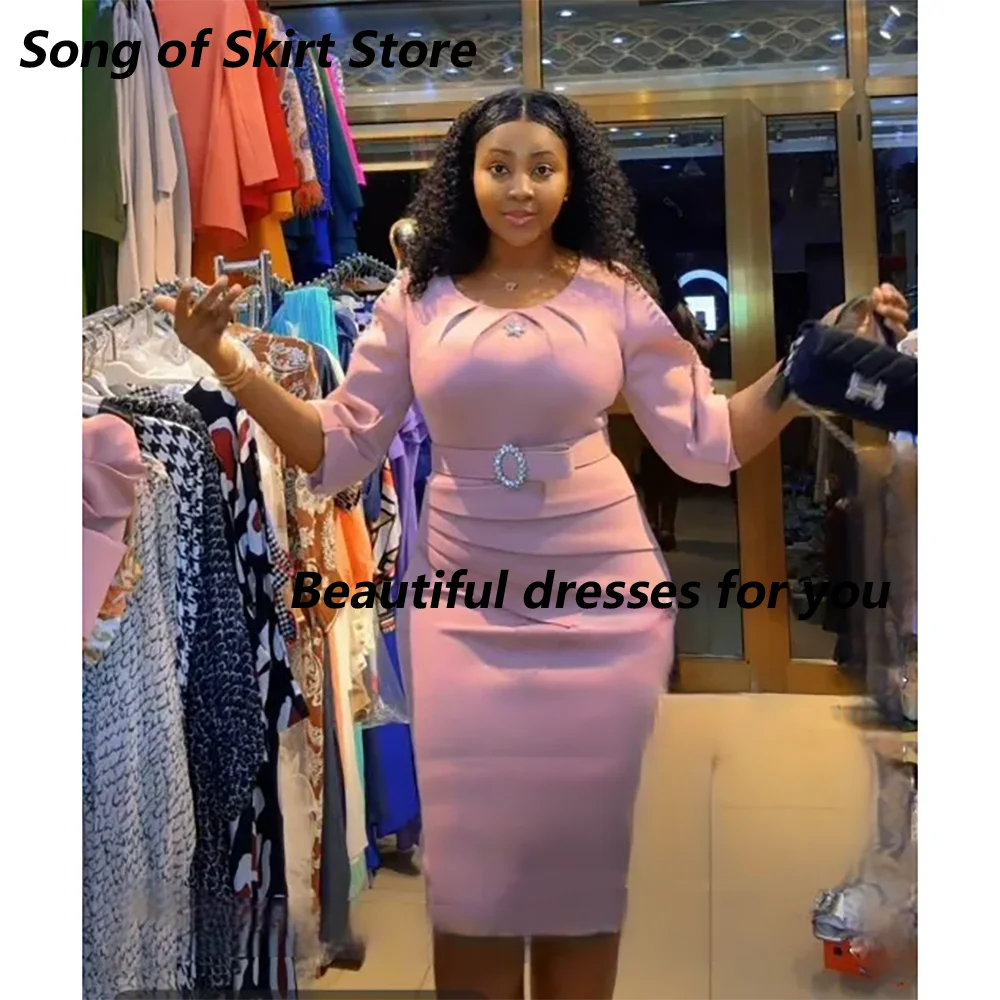 Customized Prom Dress Scoop Neck Half Sleeves Belt Knee Length Sheath Cocktail Party Gown Slit Back Evening Dress Custom Size
Customized Prom Dress Scoop Neck Half Sleeves Belt Knee Length Sheath Cocktail Party Gown Slit Back Evening Dress Custom Size
