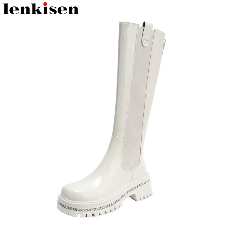 Lenkisen Cow Leather Thick Heels Rhinestone Winter Equestrian Boots Platform Zipper Crystal Slip On Elegant Warm Knee High Boots
Lenkisen Cow Leather Thick Heels Rhinestone Winter Equestrian Boots Platform Zipper Crystal Slip On Elegant Warm Knee High Boots