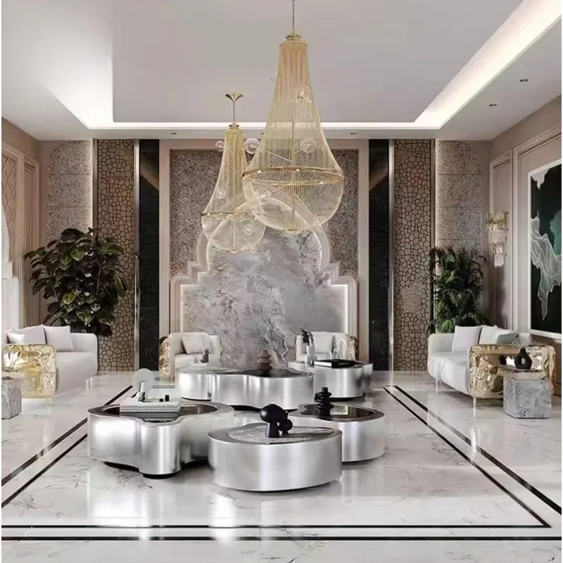 Luxury villa design living room furniture golden stainless steel coffee table irregular design high-end metal coffee table
Luxury villa design living room furniture golden stainless steel coffee table irregular design high-end metal coffee table