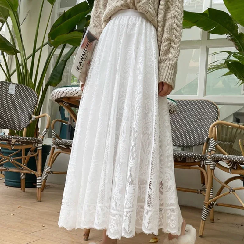 Korean Fashion Lace Crochet A-line Skirts Women Summer Hollow Out Casual Loose Long Skirt Female Chic High Waist Versatile Skirt
Korean Fashion Lace Crochet A-line Skirts Women Summer Hollow Out Casual Loose Long Skirt Female Chic High Waist Versatile Skirt