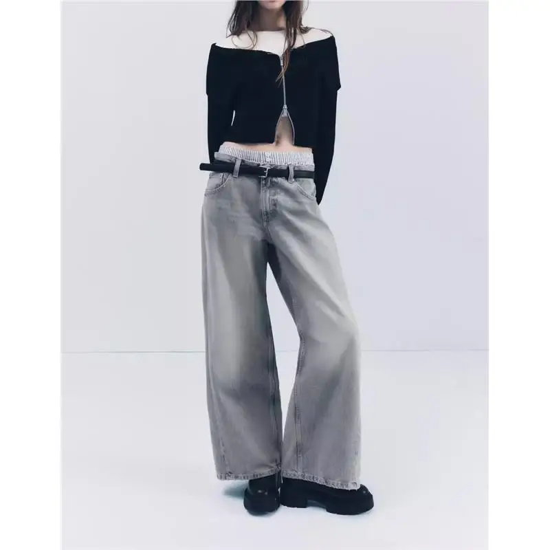 Low Waist ey Denim Boxer orts Spring Summer New Design Wide Leg Jeans Details Women's Faion Comfortable Anti-Wrinkle 
Low Waist ey Denim Boxer orts Spring Summer New Design Wide Leg Jeans Details Women's Faion Comfortable Anti-Wrinkle