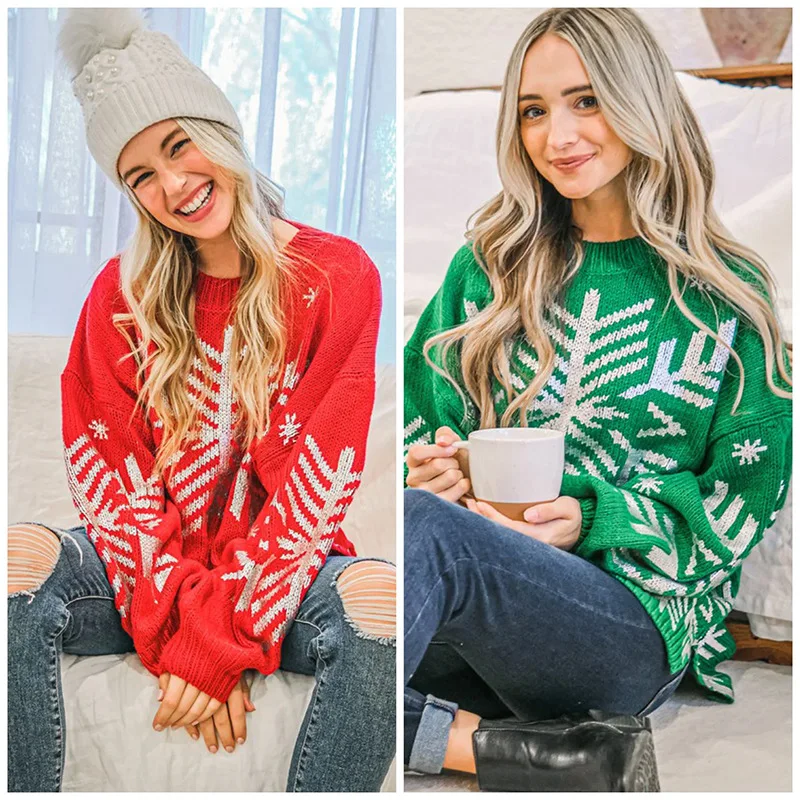 Fashion Sweater Sparkling Snowflake Christmas Sweater Relaxed Knitted Ribbed Sweater Oversized Comfortable Warm Pullover
Fashion Sweater Sparkling Snowflake Christmas Sweater Relaxed Knitted Ribbed Sweater Oversized Comfortable Warm Pullover