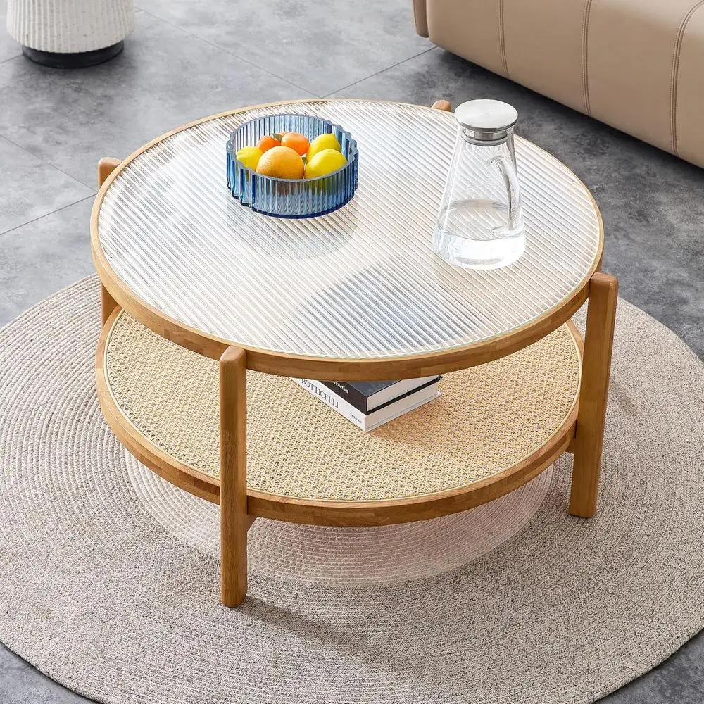 Round Boho Coffee Table with Glass Top and 2-Tier Rattan Storage, 35 Inch Solid Wood, Ideal for Small Living Spaces
Round Boho Coffee Table with Glass Top and 2-Tier Rattan Storage, 35 Inch Solid Wood, Ideal for Small Living Spaces