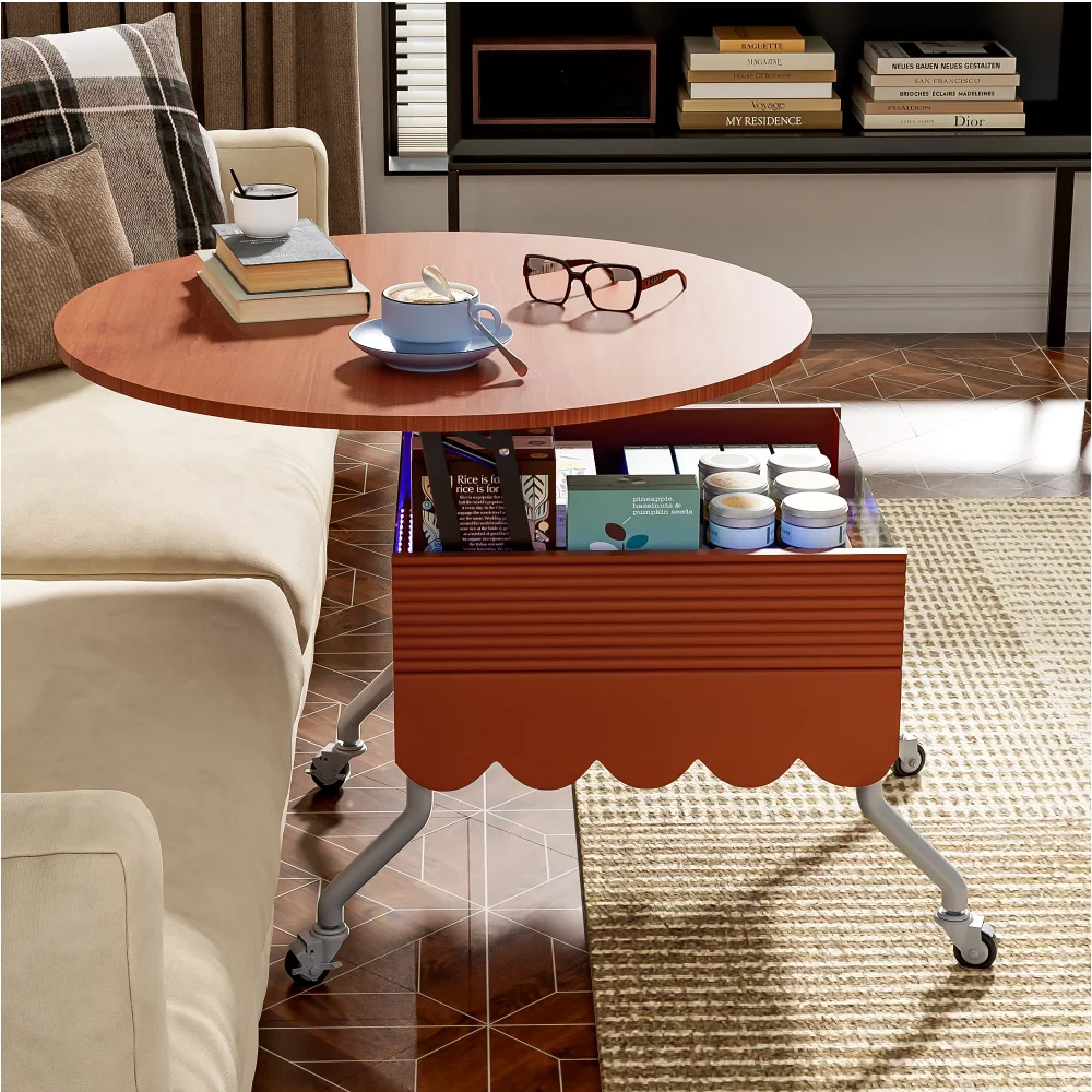 27.6" Round Coffee Table,Lift Top Coffee Table with Large Hidden Storage Shelf,Metal Base,LED lights and 4 Wheels,Lift Tabletop
27.6" Round Coffee Table,Lift Top Coffee Table with Large Hidden Storage Shelf,Metal Base,LED lights and 4 Wheels,Lift Tabletop