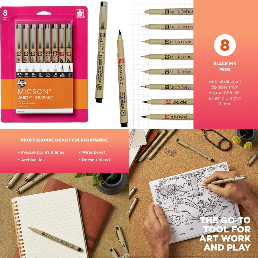 Ручки Pigma Micron Fineliner — архивные ручки с черными чернилами — идеально подходят для детального письма, художественного рисования, рукоделия и подарка своими руками.
Ручки Pigma Micron Fineliner — архивные ручки с черными чернилами — идеально подходят для детального письма, художественного рисования, рукоделия и подарка своими руками.