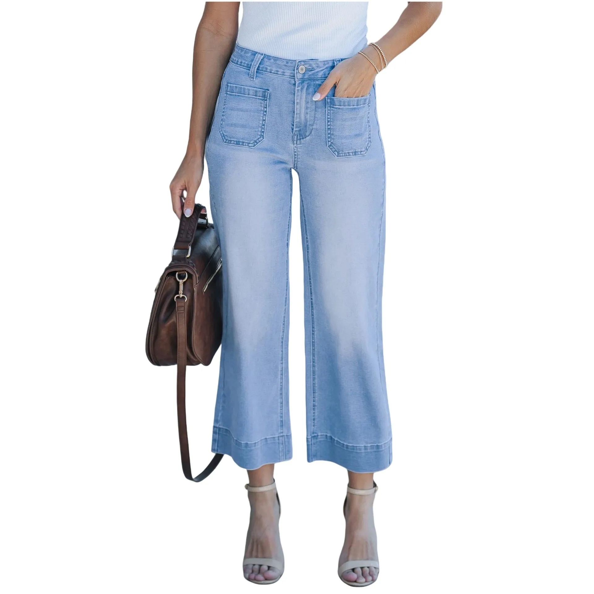 Women Flared Jeans High Waist Wide Leg Denim Pants Light Wash Button Front Women's Cargo Denim Jeans Cropped Jeans Pants
Women Flared Jeans High Waist Wide Leg Denim Pants Light Wash Button Front Women's Cargo Denim Jeans Cropped Jeans Pants