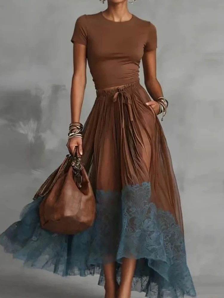 Women's Fashion Drawstring Elasticity Slim 2Pc Set Elegant Pocket Draped Long Skirt Suit O-neck Crop Top & Lace Hem Skirt Outfit
Women's Fashion Drawstring Elasticity Slim 2Pc Set Elegant Pocket Draped Long Skirt Suit O-neck Crop Top & Lace Hem Skirt Outfit