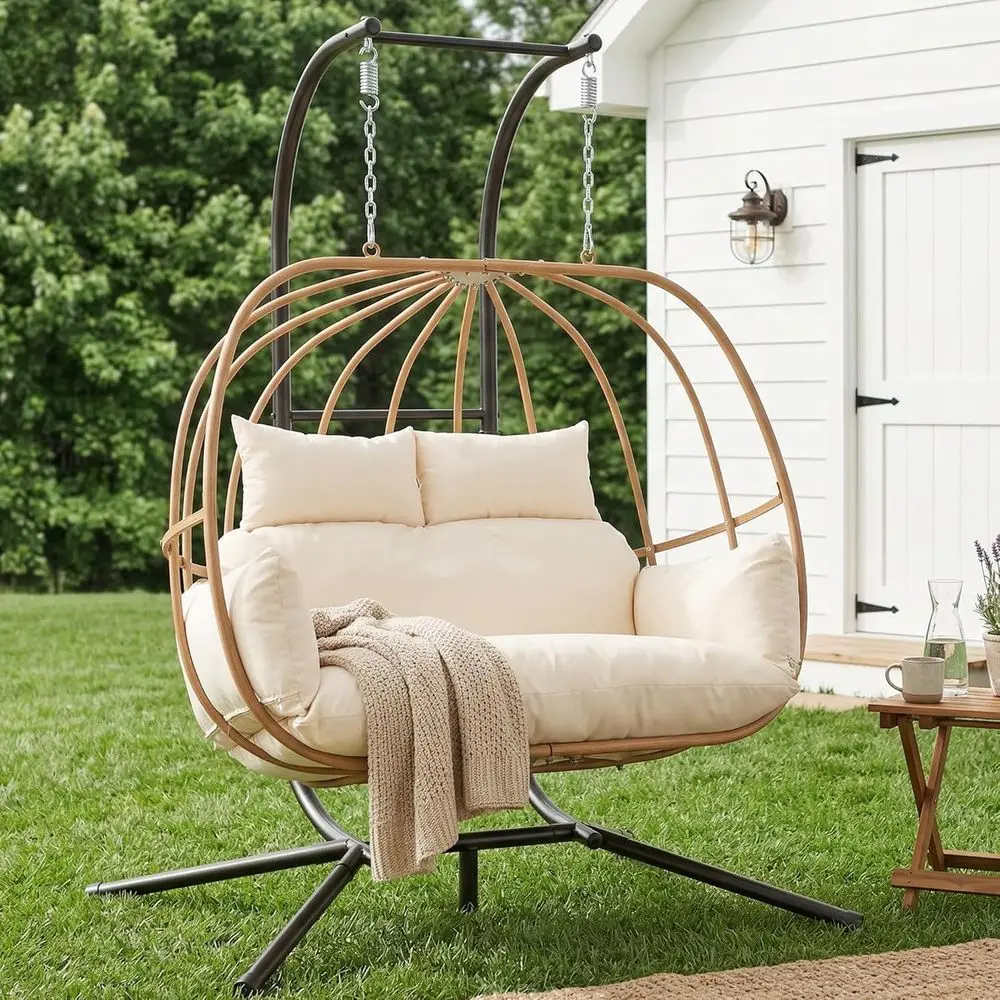 All-Weather 2-Person Outdoor Metal Egg Swing Chair, Oversized Balcony Loveseat, Beige
All-Weather 2-Person Outdoor Metal Egg Swing Chair, Oversized Balcony Loveseat, Beige