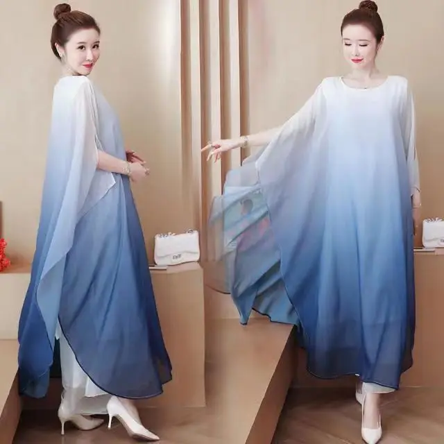 Women Gradual Change Color Loose Vintage Dress New Fashion Ladies Double-layer Pendulum Mid Long Dress Chinese Women's Clothing
Women Gradual Change Color Loose Vintage Dress New Fashion Ladies Double-layer Pendulum Mid Long Dress Chinese Women's Clothing