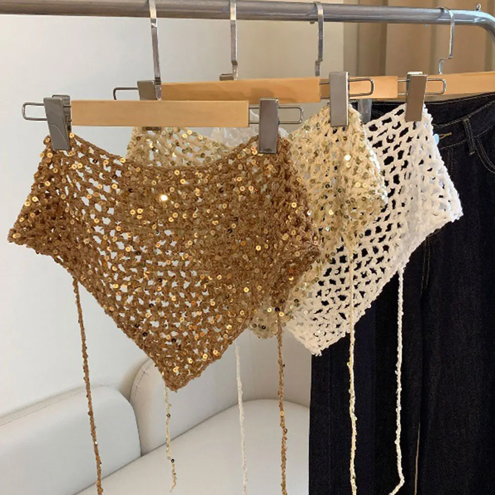 Fashion shiny Sequins Hollow Triangle Scarf Knitted Summer sunscreen Headscarf Travel Photo Lace-Up Hair scarf Y2K Headband
Fashion shiny Sequins Hollow Triangle Scarf Knitted Summer sunscreen Headscarf Travel Photo Lace-Up Hair scarf Y2K Headband
