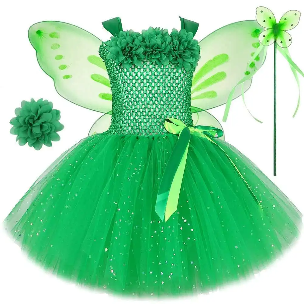 Sparkly Green Fairy Costumes for Girls Forest Elves Princess Dresses with Butterfly Wings Kids Christmas Halloween Tutus Outfit
Sparkly Green Fairy Costumes for Girls Forest Elves Princess Dresses with Butterfly Wings Kids Christmas Halloween Tutus Outfit