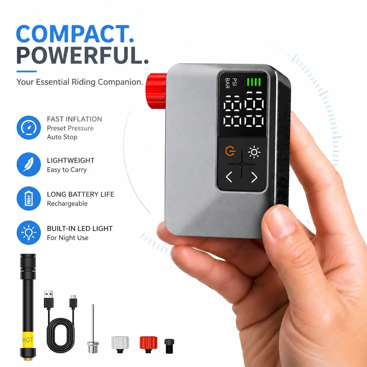 LFLIUN M8 Mini Portable Electric Bike Pump - Compact Battery-Powered Cycling Tire Inflator
LFLIUN M8 Mini Portable Electric Bike Pump - Compact Battery-Powered Cycling Tire Inflator