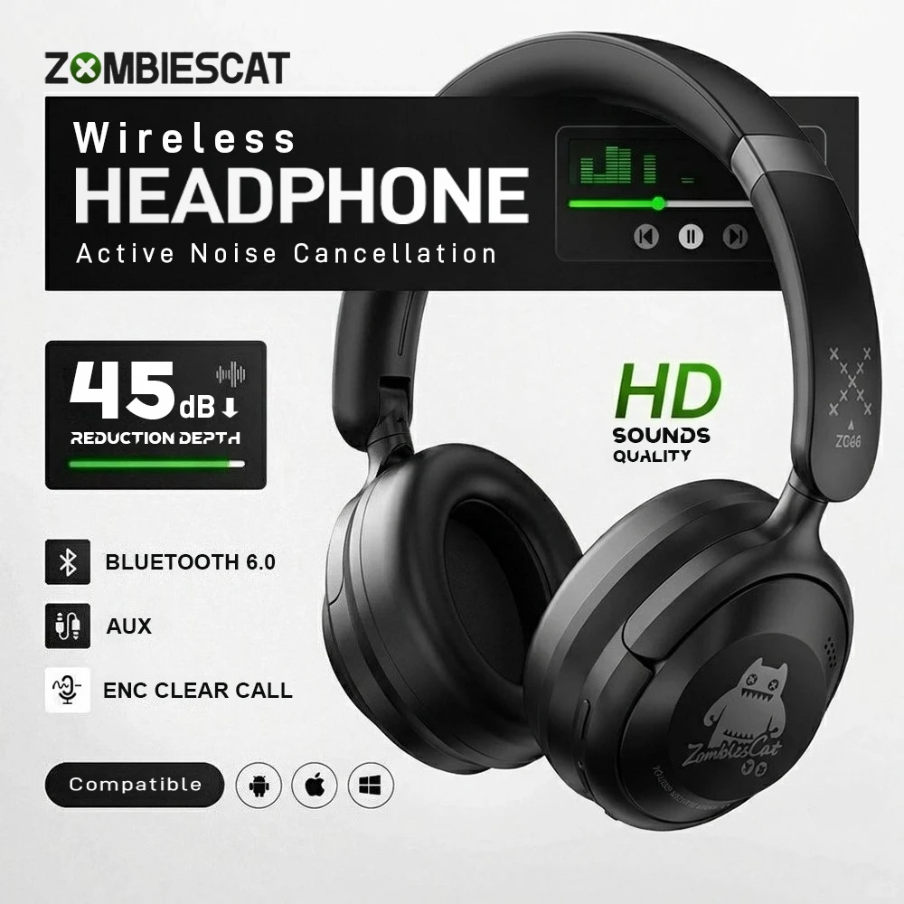 Zombies Cat S10 ANC Wireless Bluetooth Headphones -45dB Active Noise Cancellation Headset Immersive Deep Bass Over-ear Earphones
Zombies Cat S10 ANC Wireless Bluetooth Headphones -45dB Active Noise Cancellation Headset Immersive Deep Bass Over-ear Earphones