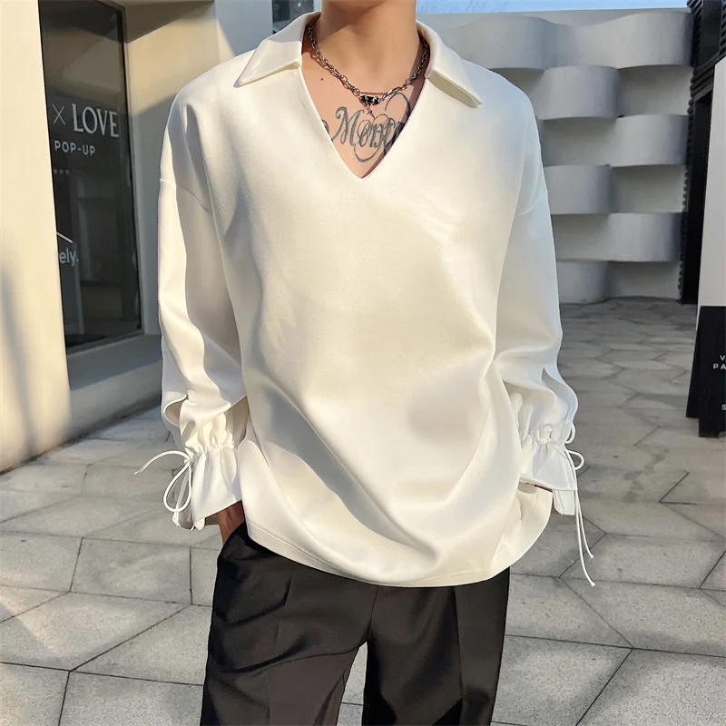Korean Style Men's Sweatshirts Drawstring Sleeve V-neck Casual Menswear Pullover Loose Male Tops Simple 2025 Spring
Korean Style Men's Sweatshirts Drawstring Sleeve V-neck Casual Menswear Pullover Loose Male Tops Simple 2025 Spring