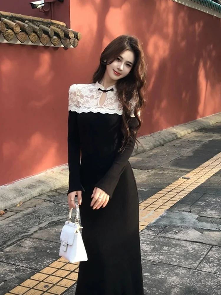XZY Elegant Lace Splice Knitted Long Dress Women's Autumn Winter Slim Fit Midi Dress Polyester Fiber Long Sleeve A-Line Skirt
XZY Elegant Lace Splice Knitted Long Dress Women's Autumn Winter Slim Fit Midi Dress Polyester Fiber Long Sleeve A-Line Skirt