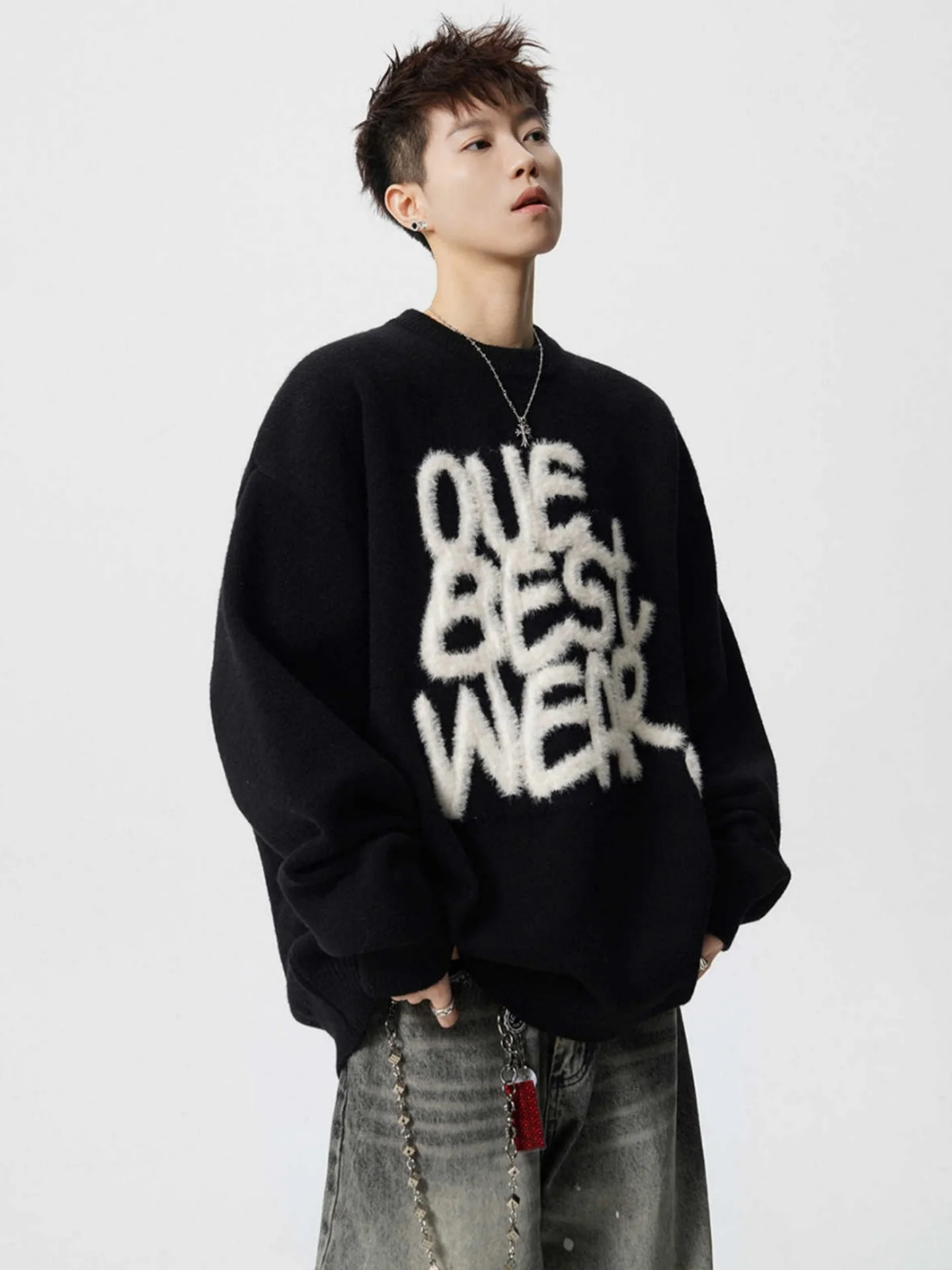 Американский свитер унисекс с круглым вырезом и надписью, плотной вязки, свободного кроя, в новом трендовом стиле, для зимы, повседневный, вязаный топ
Американский свитер унисекс с круглым вырезом и надписью, плотной вязки, свободного кроя, в новом трендовом стиле, для зимы, повседневный, вязаный топ