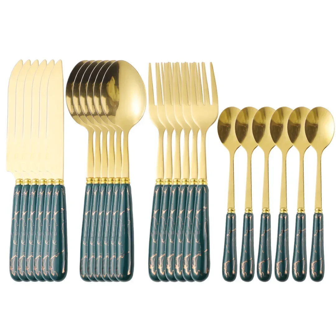 Ceramic handle Cutlery Set Stainless Steel Dinnerware Set 24Pcs Knives Forks Coffee Spoons Tableware Set
Ceramic handle Cutlery Set Stainless Steel Dinnerware Set 24Pcs Knives Forks Coffee Spoons Tableware Set