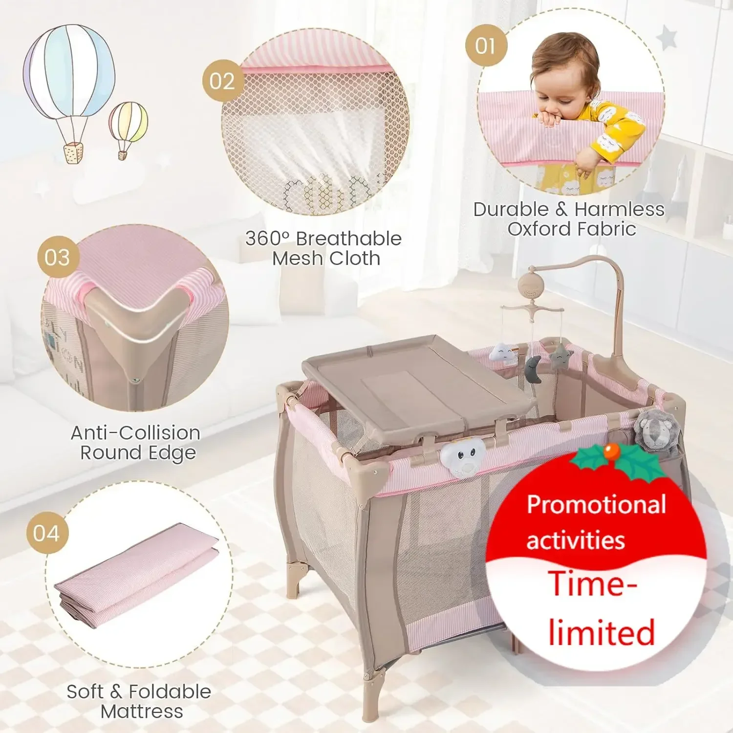 Costzon 3 in 1 Pink Pack and Play with Bassinet, Portable Baby Playard with Changing Table, Music Box, Whirling Toys, Wheels/Bra
Costzon 3 in 1 Pink Pack and Play with Bassinet, Portable Baby Playard with Changing Table, Music Box, Whirling Toys, Wheels/Bra
