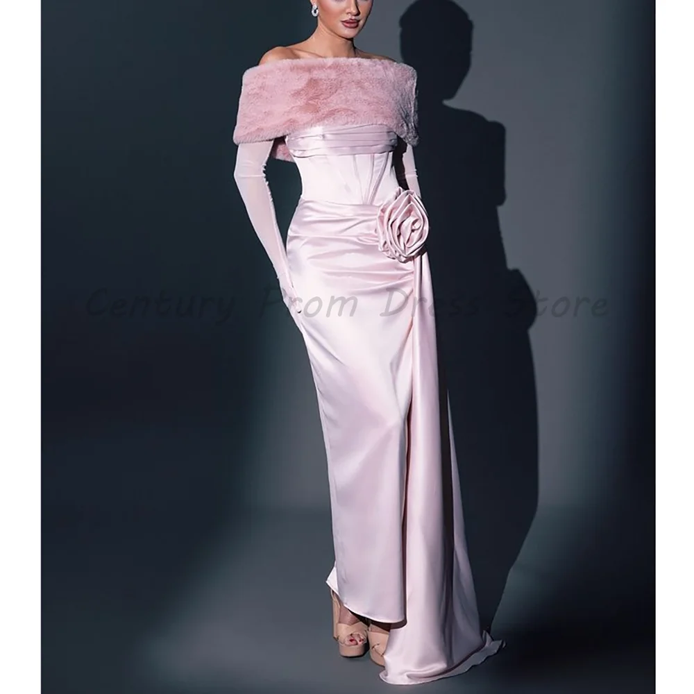 Pink Off The Shoulder Evening Gown with Faux Fur Shrug Satin Corset Bodice 3D Floral Mermaid Formal Maxi Dress
Pink Off The Shoulder Evening Gown with Faux Fur Shrug Satin Corset Bodice 3D Floral Mermaid Formal Maxi Dress