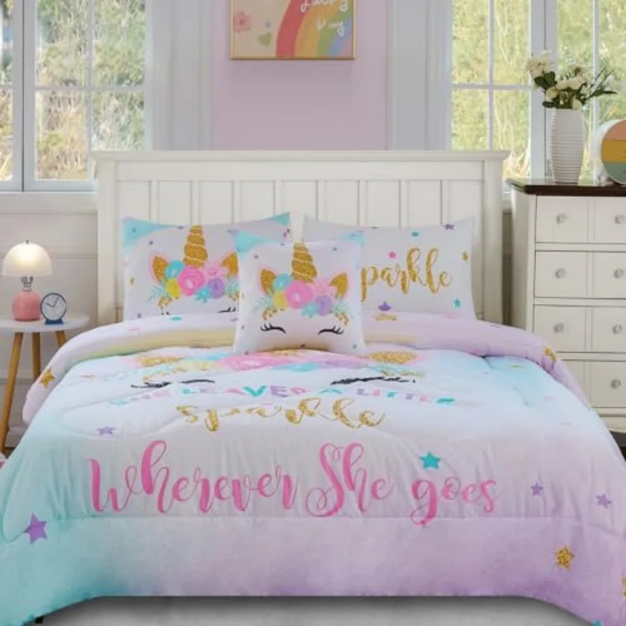 Size Comforter Set for Girls, 6-Piece Bed in a Bag, 3D Colorful Unicorn Bedding Comforter Sheet Set, Ultra Soft and Fluffy, Col
Size Comforter Set for Girls, 6-Piece Bed in a Bag, 3D Colorful Unicorn Bedding Comforter Sheet Set, Ultra Soft and Fluffy, Col