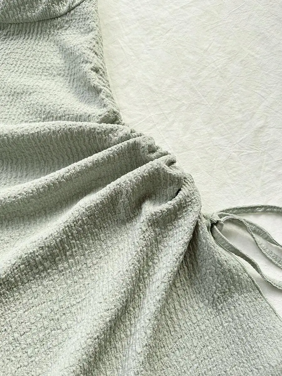 Halter Neck Drawstring Textured Asymmetrical Hem Summer Dress For Women
Halter Neck Drawstring Textured Asymmetrical Hem Summer Dress For Women