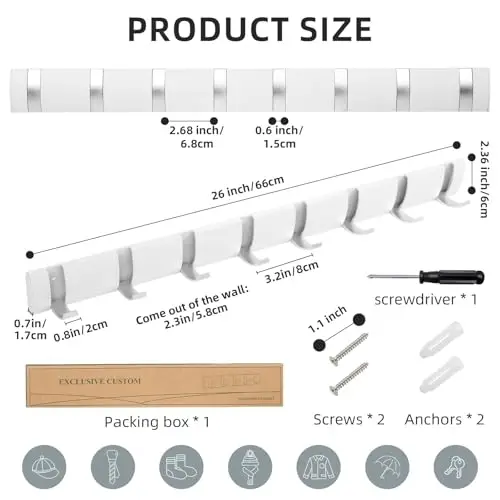 2 Pack Foldable Modern Wall Mounted Hook Rack With 8 Hooks For Coat Hat Towel Robe Bathroom Entryway White
2 Pack Foldable Modern Wall Mounted Hook Rack With 8 Hooks For Coat Hat Towel Robe Bathroom Entryway White