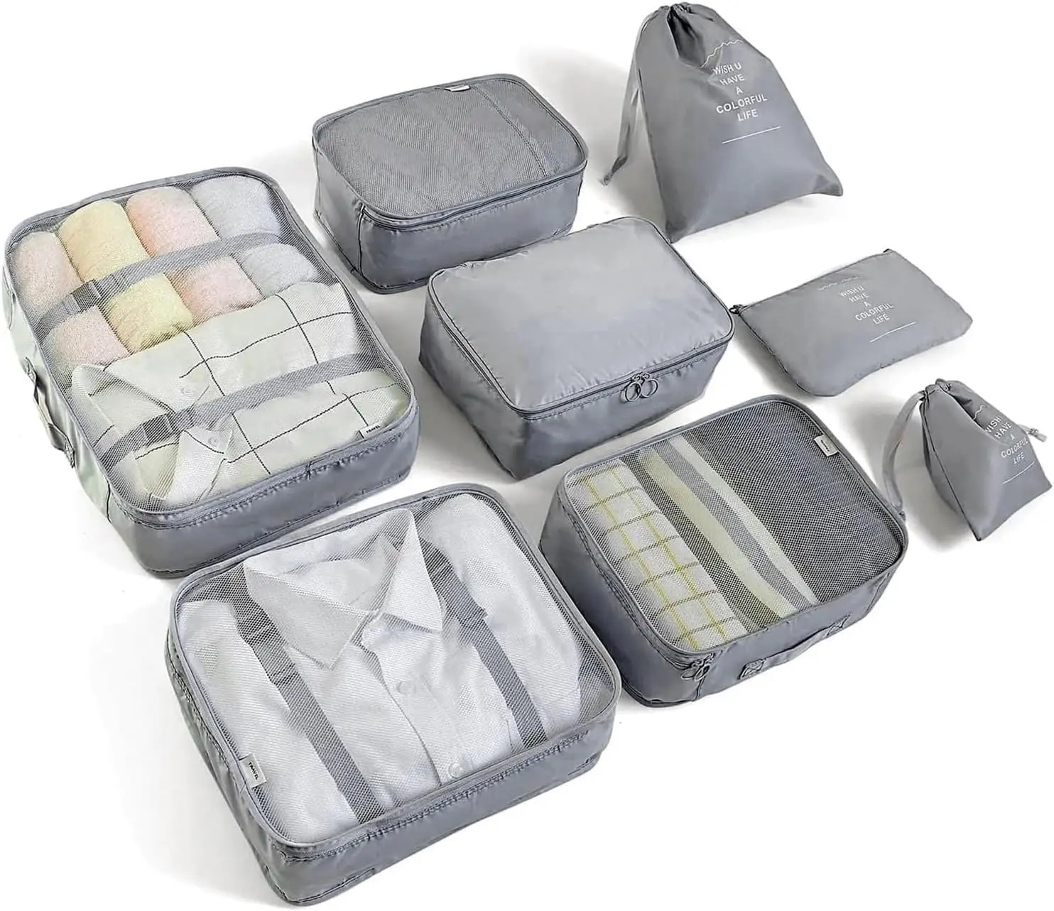 8 Set Packing Cubes for Suitcases Travel Luggage Organizers with Shoe Bag Toiletry Bag Laundry Bag (Grey)
8 Set Packing Cubes for Suitcases Travel Luggage Organizers with Shoe Bag Toiletry Bag Laundry Bag (Grey)