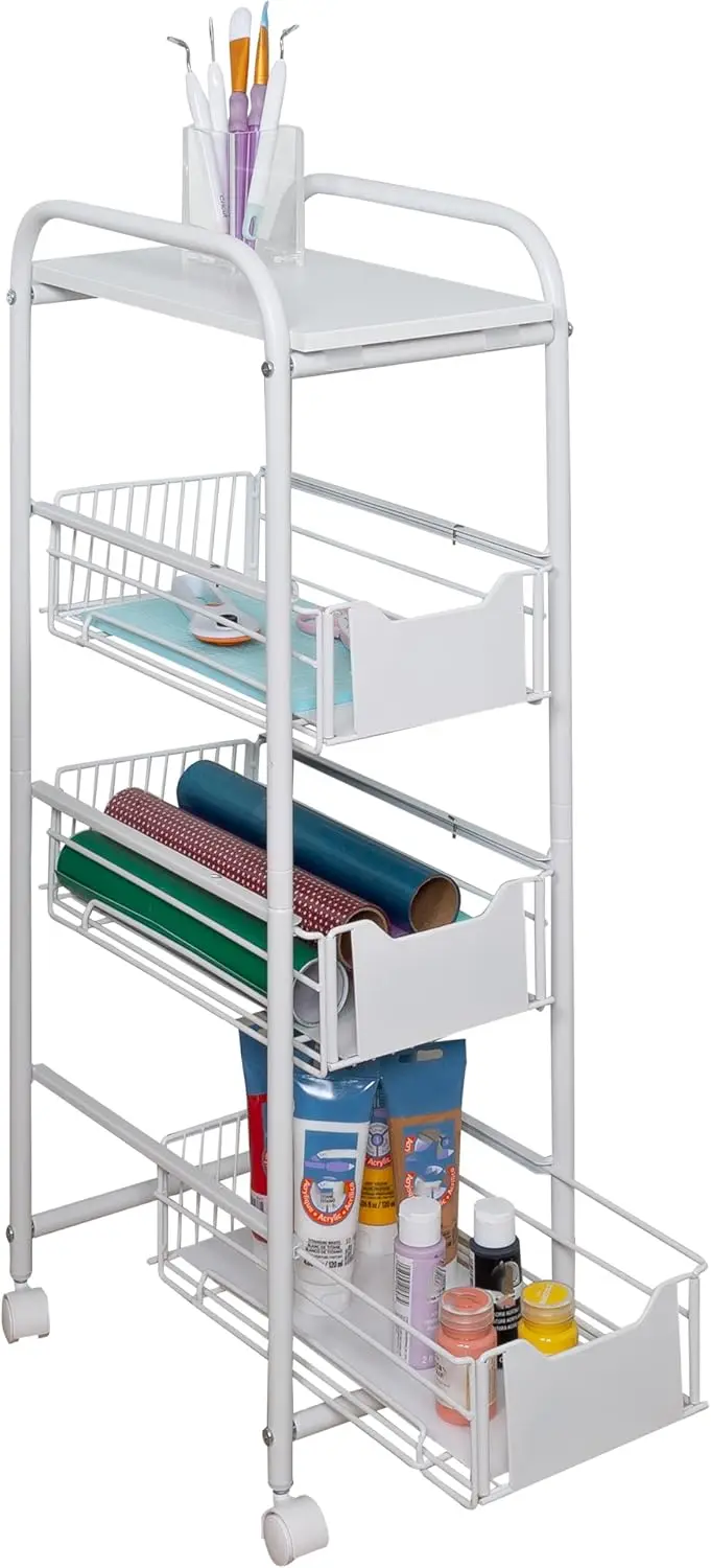 4-Tier Slim Rolling Metal Utility Cart with Drawers, White
4-Tier Slim Rolling Metal Utility Cart with Drawers, White
