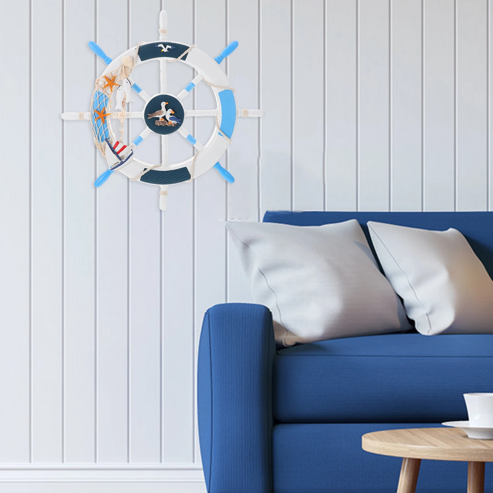 Wooden Ship Wheel Wall Decor with Fishing Net Shells Rope for Home Bathroom Nautical Theme Beach Style Hanging
Wooden Ship Wheel Wall Decor with Fishing Net Shells Rope for Home Bathroom Nautical Theme Beach Style Hanging