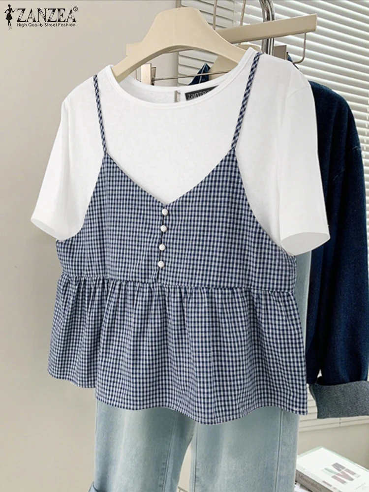 ZANZEA Plaid Patchwork Blouse Women O Neck Short Sleeve Tops 2025 Summer Pullovers Casual Loose Tunic Buttons Ruffled Blusas
ZANZEA Plaid Patchwork Blouse Women O Neck Short Sleeve Tops 2025 Summer Pullovers Casual Loose Tunic Buttons Ruffled Blusas