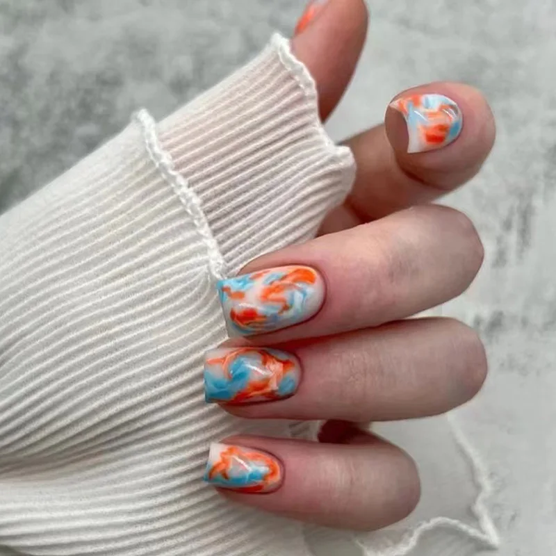 24Pcs Short Square Head Simple False Nails Orange Blue Sunset Design Press on Fake Nail with Glue Removable Artificial Nail Tips
24Pcs Short Square Head Simple False Nails Orange Blue Sunset Design Press on Fake Nail with Glue Removable Artificial Nail Tips