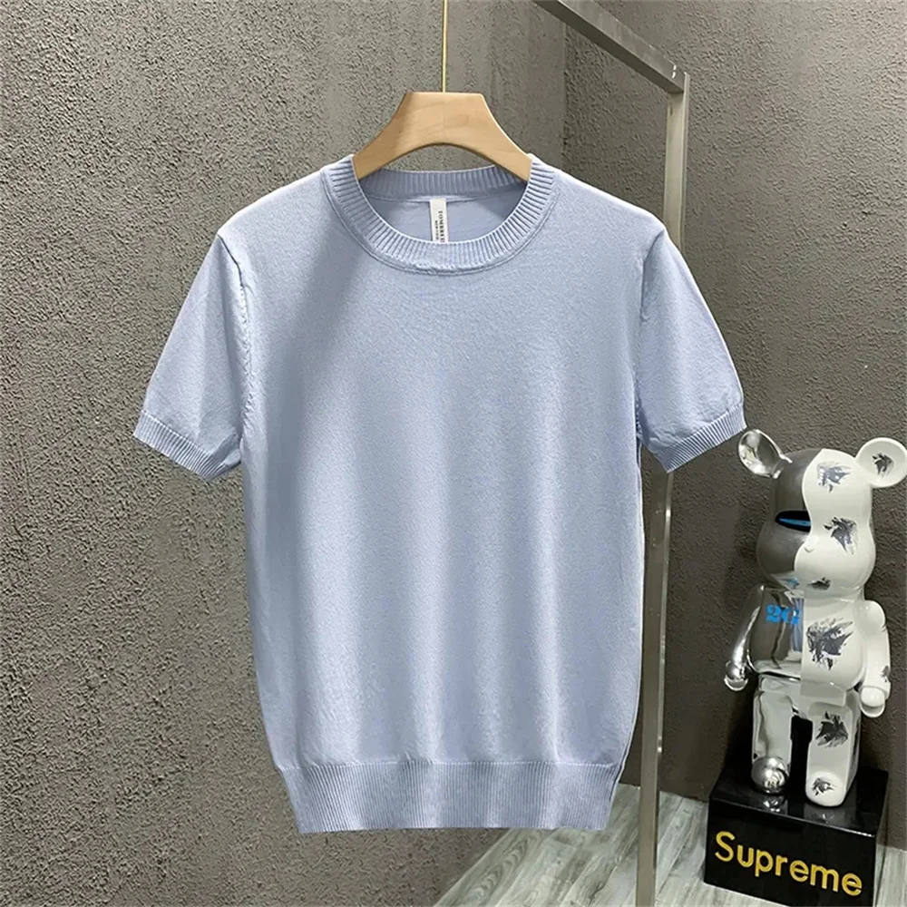 New short sleeve men's summer T-shirt round neck slim half sleeve solid color knitwear youth fashion trend
New short sleeve men's summer T-shirt round neck slim half sleeve solid color knitwear youth fashion trend