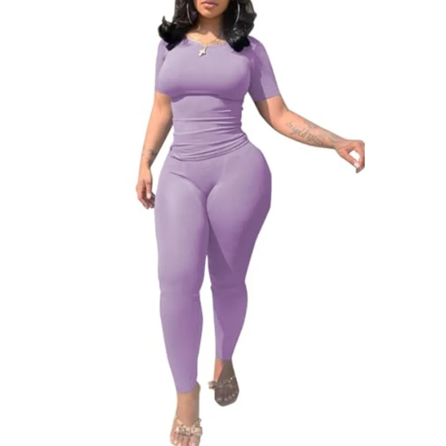 PINSV 2 Pcs Sets for Women Summer Casual Jogger Workout Outfits Fitted Crew Neck T-shirt High Waist Legging Sets
PINSV 2 Pcs Sets for Women Summer Casual Jogger Workout Outfits Fitted Crew Neck T-shirt High Waist Legging Sets