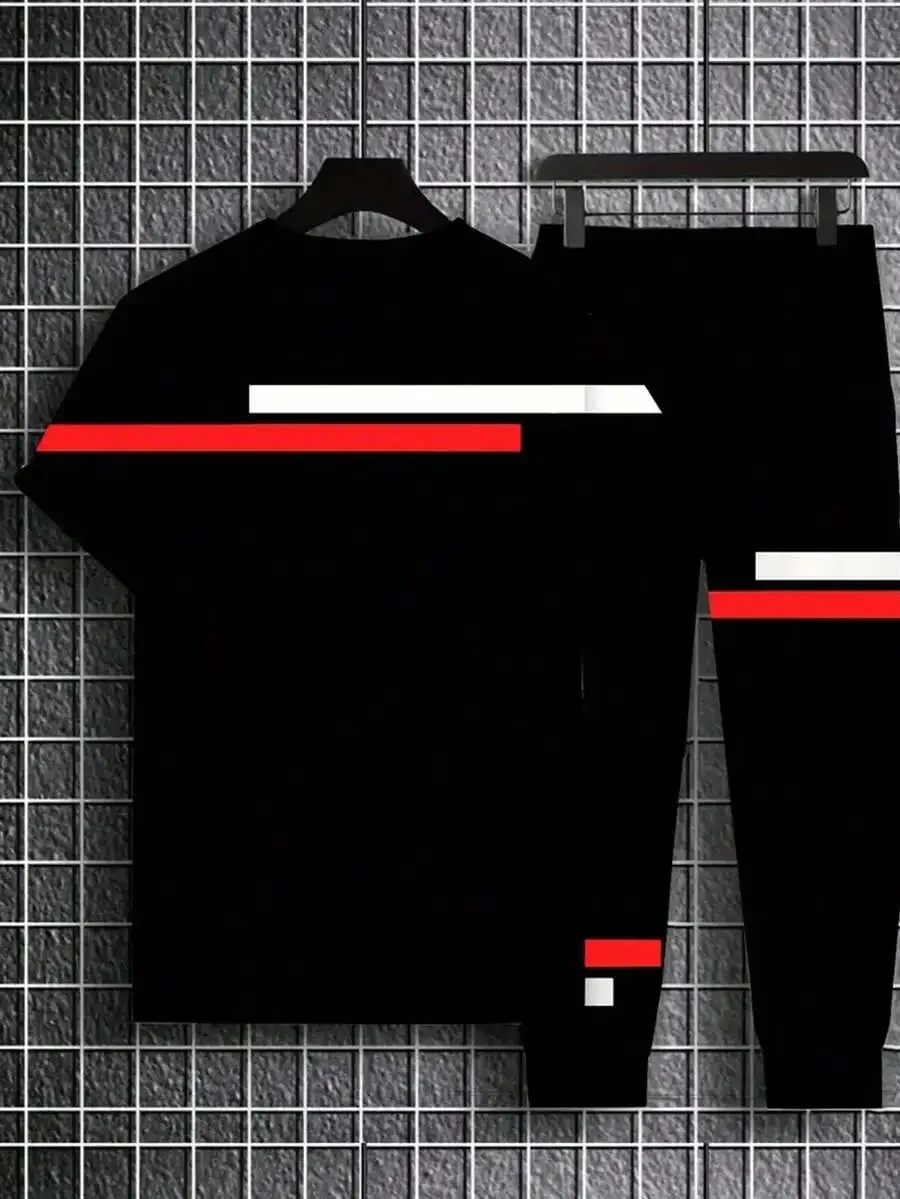 Mens Casual 2-Piece Short Sleeve T-Shirt And Sports Pants Set With Striped Design
Mens Casual 2-Piece Short Sleeve T-Shirt And Sports Pants Set With Striped Design