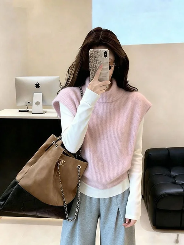 Korean Style High Collar Sweater Vest Women's Sweet Soft Lazy Sleeveless Shoulder Pad Overhead Top Spring Commute Style
Korean Style High Collar Sweater Vest Women's Sweet Soft Lazy Sleeveless Shoulder Pad Overhead Top Spring Commute Style
