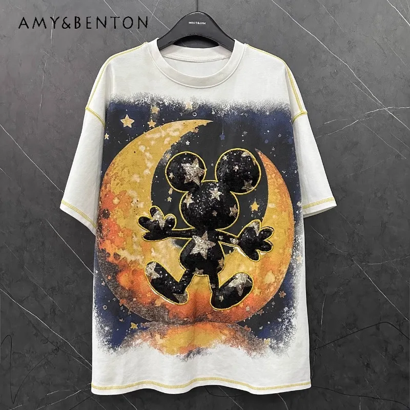 Spring Summer New Heavy Industry Design Cartoon Short-sleeved T-shirt Women's Loose Casual Loose Versatile Half-sleeved Top Tees
Spring Summer New Heavy Industry Design Cartoon Short-sleeved T-shirt Women's Loose Casual Loose Versatile Half-sleeved Top Tees