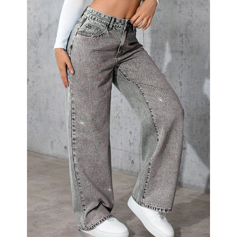 High Street Lady Vintage High Waist Jeans Women Ins Fashion Straight Leg Pants Girls Sparkling Rhinestones Denim Trousers
High Street Lady Vintage High Waist Jeans Women Ins Fashion Straight Leg Pants Girls Sparkling Rhinestones Denim Trousers