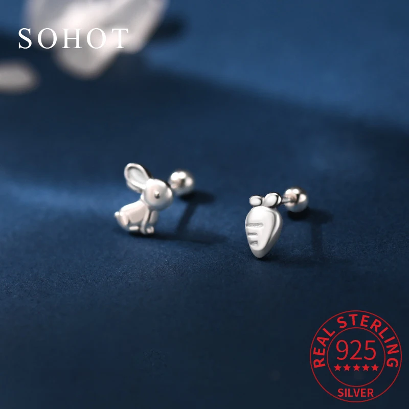 Real 925 Sterling Silver Cartoon Carrot Rabbit Asymmetric Stud Earrings for Women Cute Fine Jewelry Screw Bead Accessories
Real 925 Sterling Silver Cartoon Carrot Rabbit Asymmetric Stud Earrings for Women Cute Fine Jewelry Screw Bead Accessories